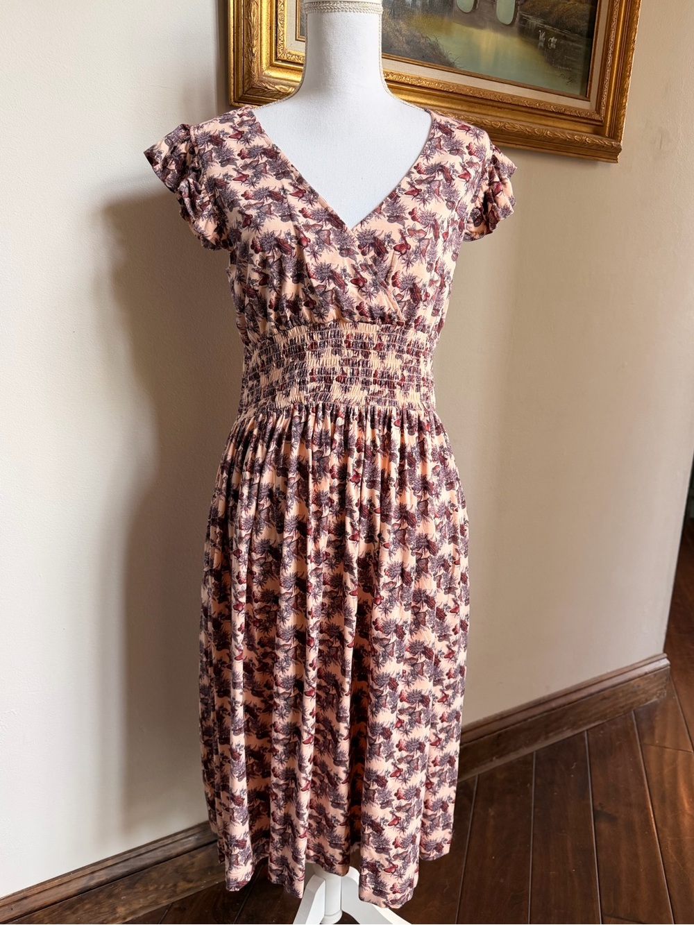 Kate Quinn Women’s Flutter Sleeve Smocked V-Neck Dress